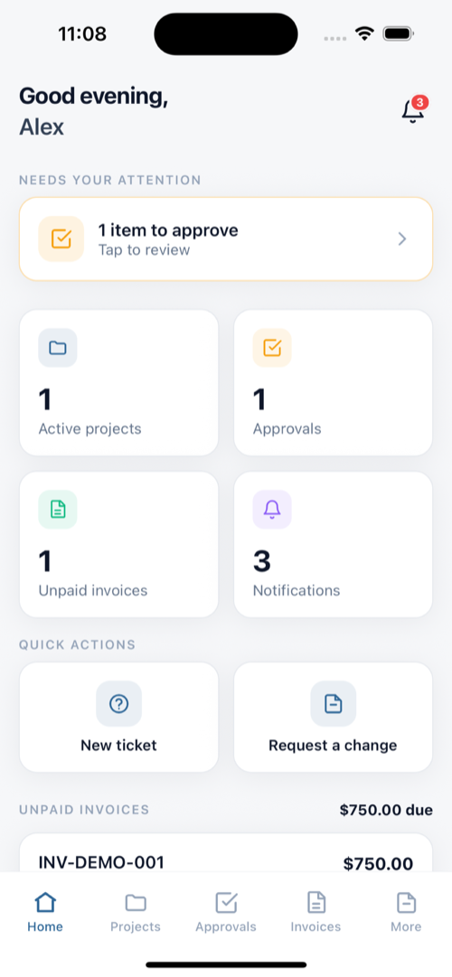 Home dashboard