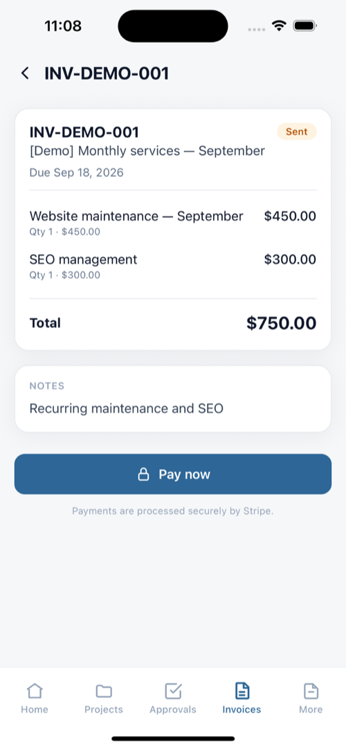 Invoice screen